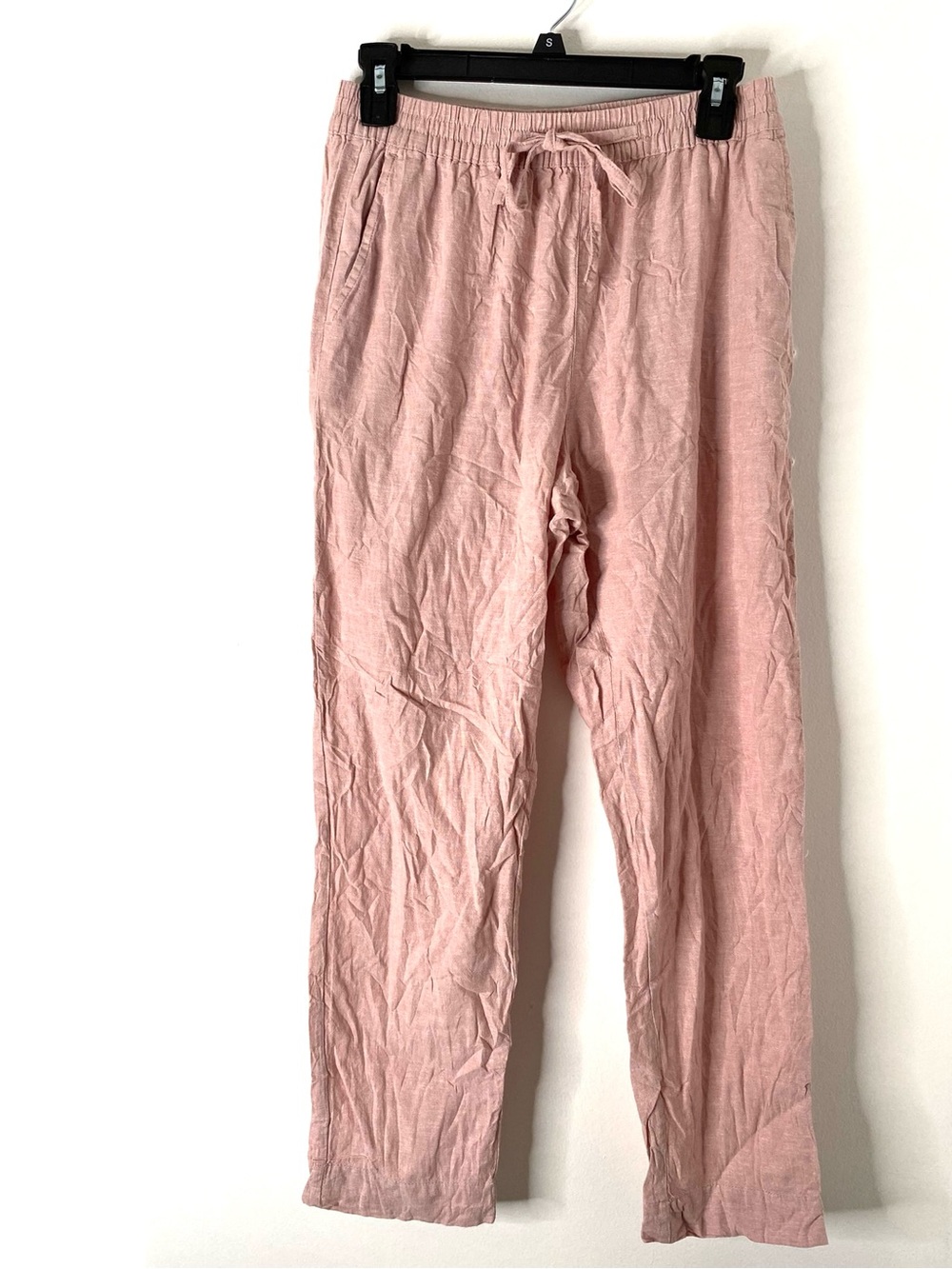 Dunnes Blush Pink Linen Blend Utility Pant Elastic Waist Drawstring Straight Leg